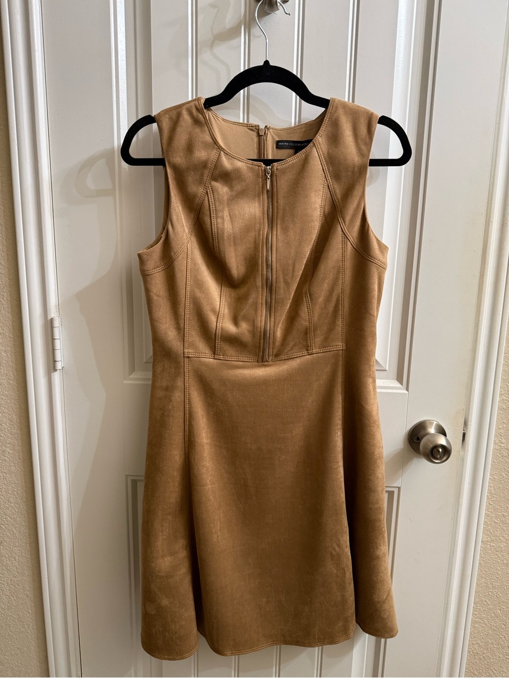 NWT White House Black Market Camel Faux Suede Sleeveless A-Line Dress